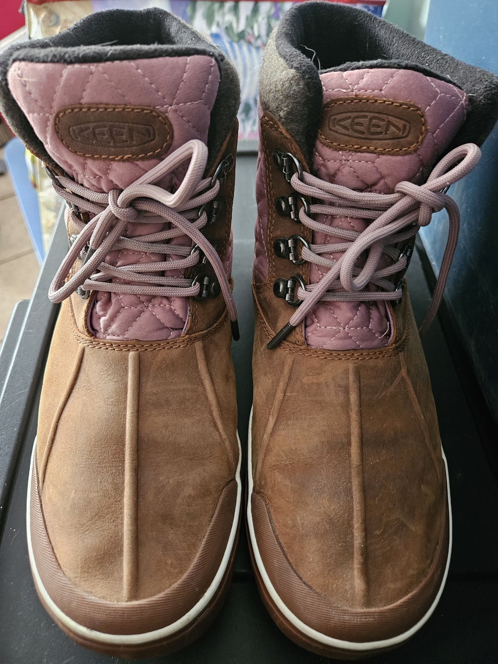 KEEN Women's Brown and Pink Lace-Up Waterproof Boots - Picture 2 of 4
